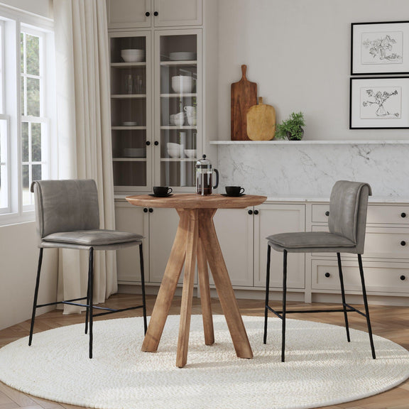 Wood round bar table with tapered legs and flat tabletop
