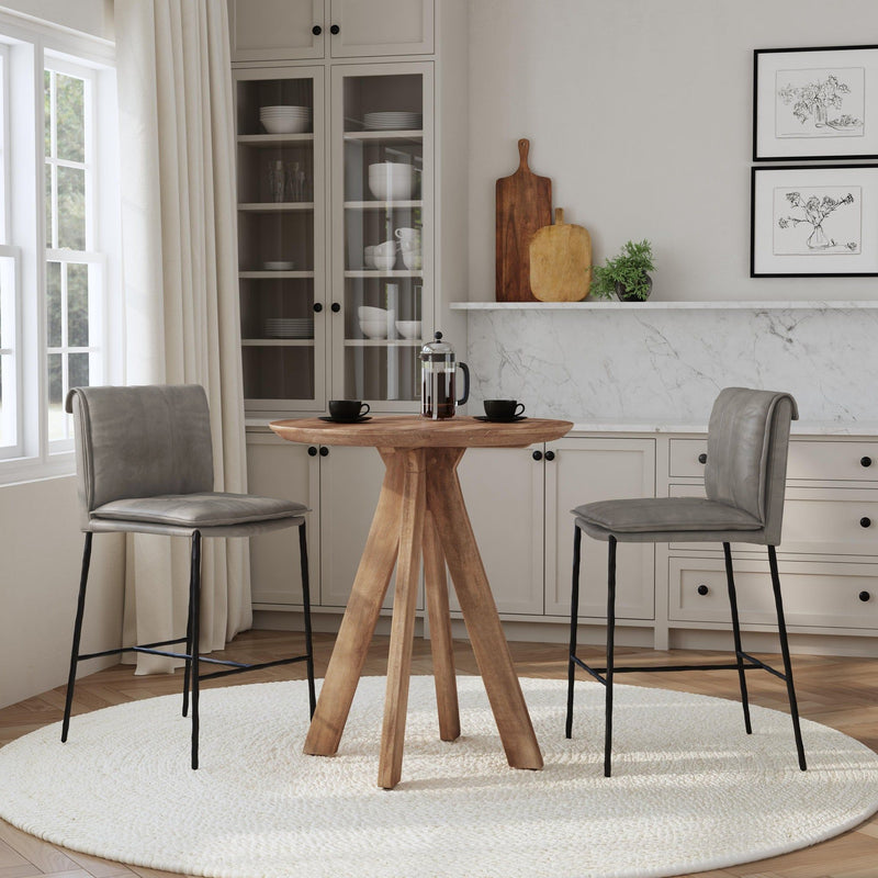 Wood round bar table with tapered legs and flat tabletop