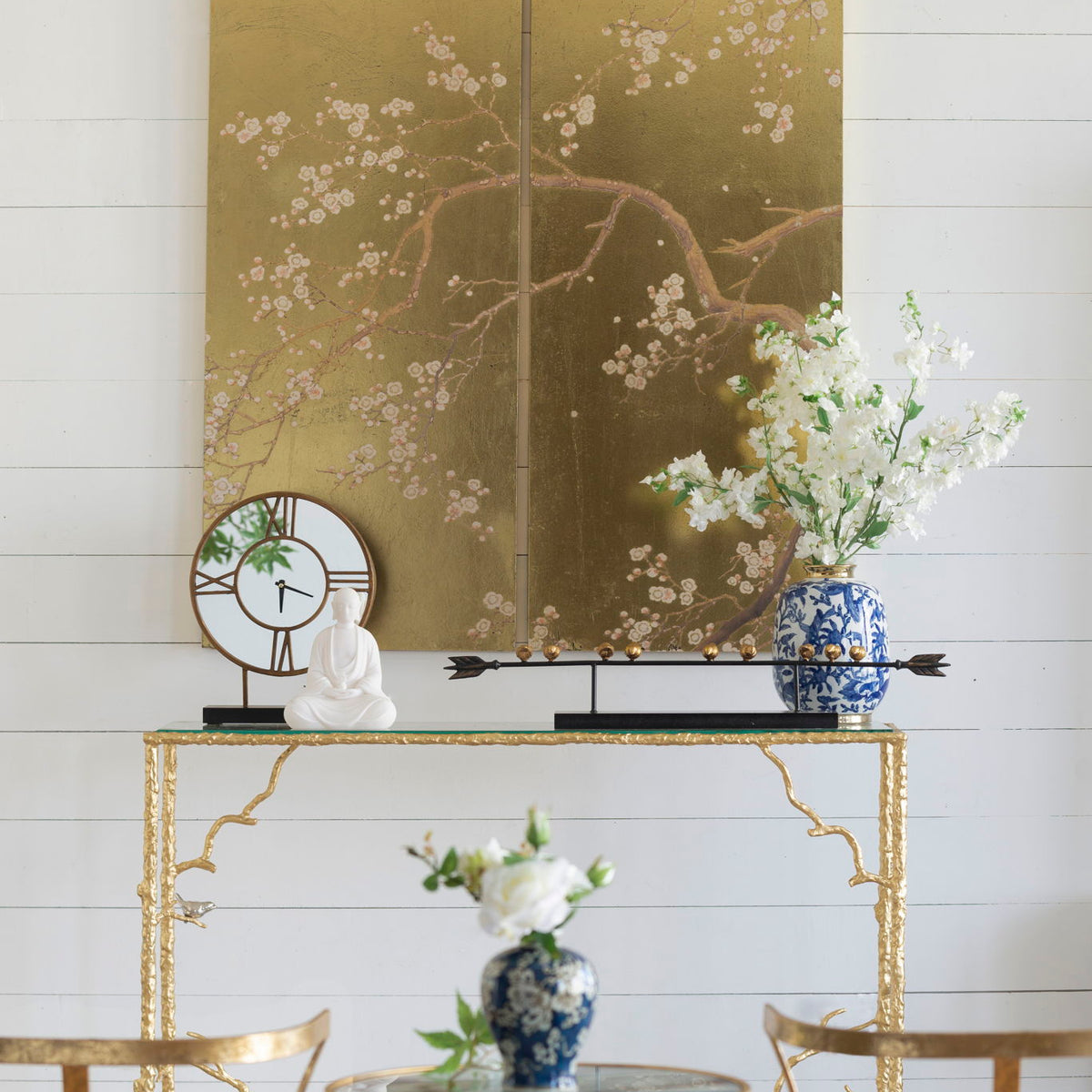 Cherry Blossom Wall Art Panels, Wall Decor For Living Room Dining Room Office Bedroom (Set of 2) - Gold