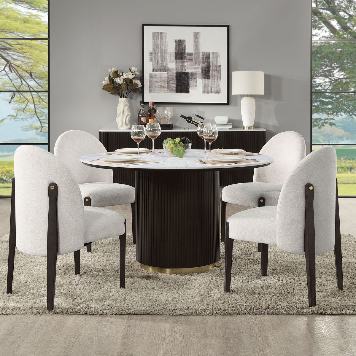 Clayten - Around Dining Table - Marble / Espresso