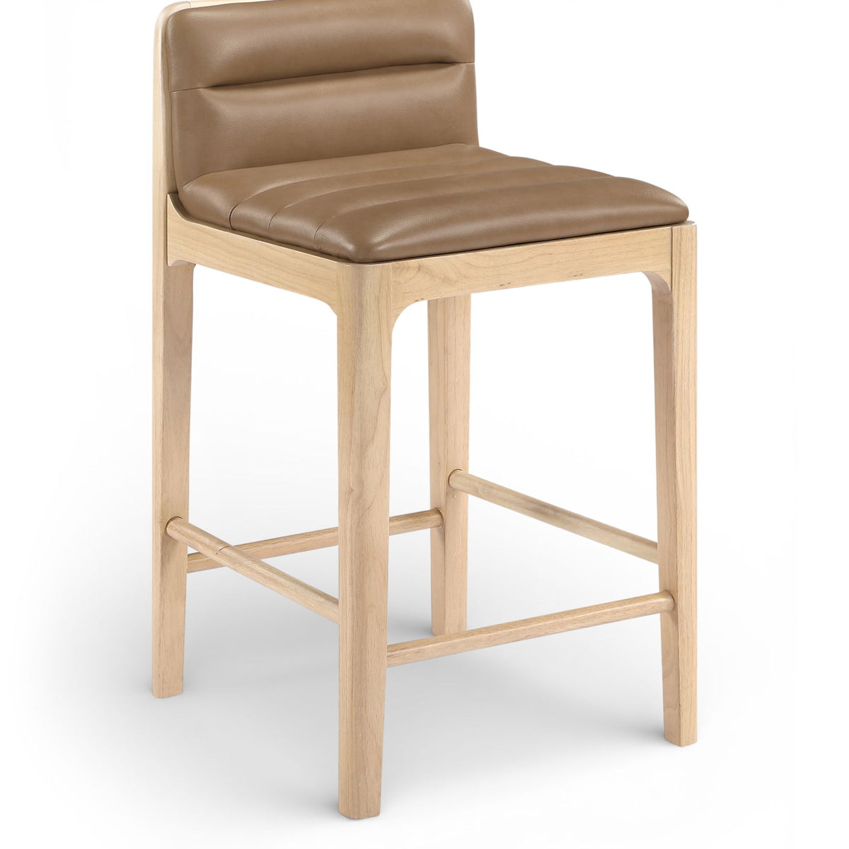 Ellis - Vegan Leather Upholstered Counter Stool (Set of 2) - Tan / Natural