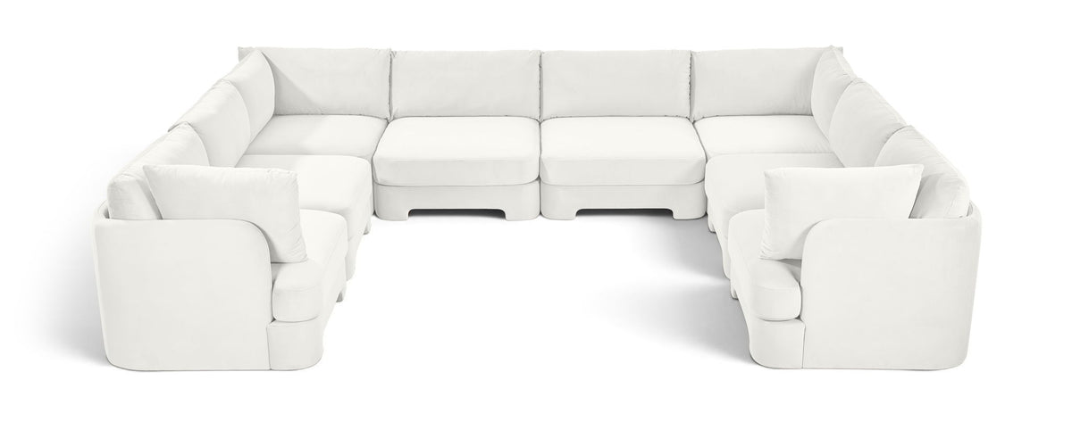 White velvet U-shaped sectional sofa, 8-piece set with boxed seat cushions