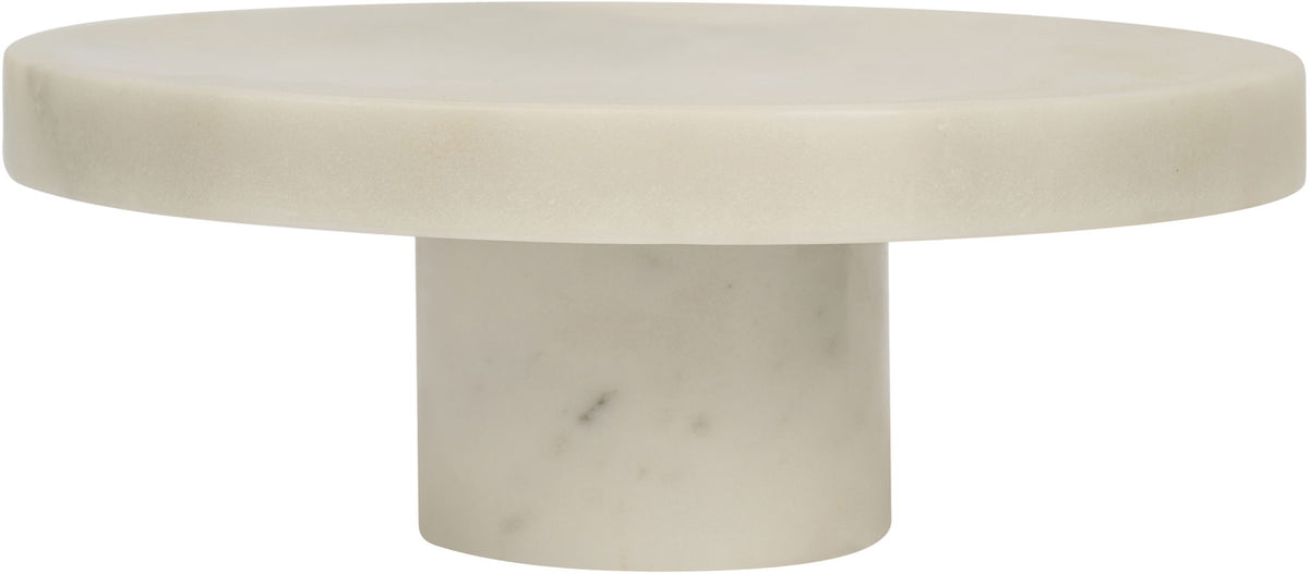 Light beige marble tray with smooth round top and pedestal base