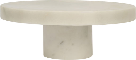 Light beige marble tray with smooth round top and pedestal base