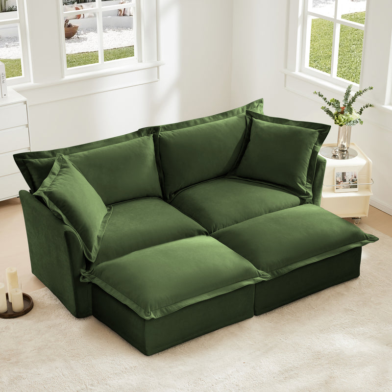 2-Seater Slipcovered Chenille Sleeper Sofa - Green Chenille