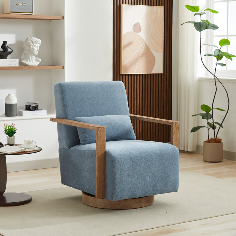 29.72'W Swivel Modern Upholstered Accent Chair with Solid Wood Armrests and 360 Degree Comfy Lounge Reading Chair, Side Armchair for Hotel, Bedroom, Living Room, Office, and Nursery Room, Pale Blue