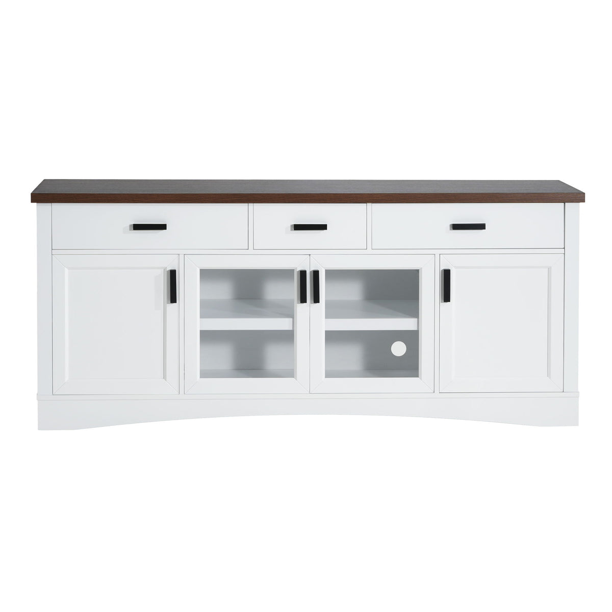 TV Console Stand, Glass Doors & Storage Drawers, Adjustable Shelves