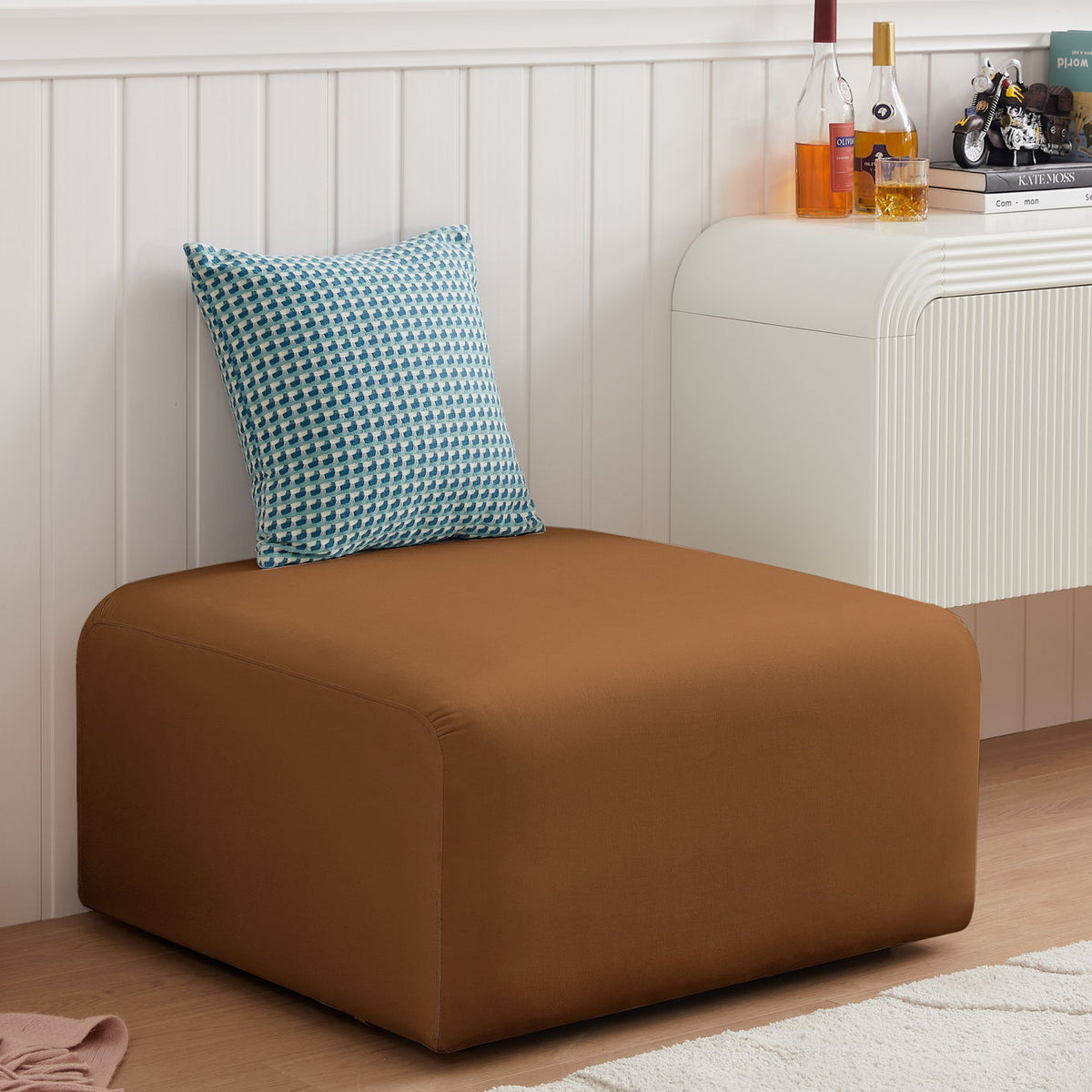 Arc - Velvet Ottoman - Saddle