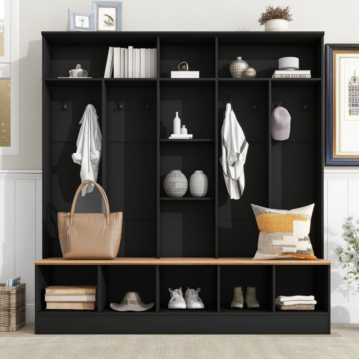 Minimalist Shoe Cabinet With Cube Storage & Shelves