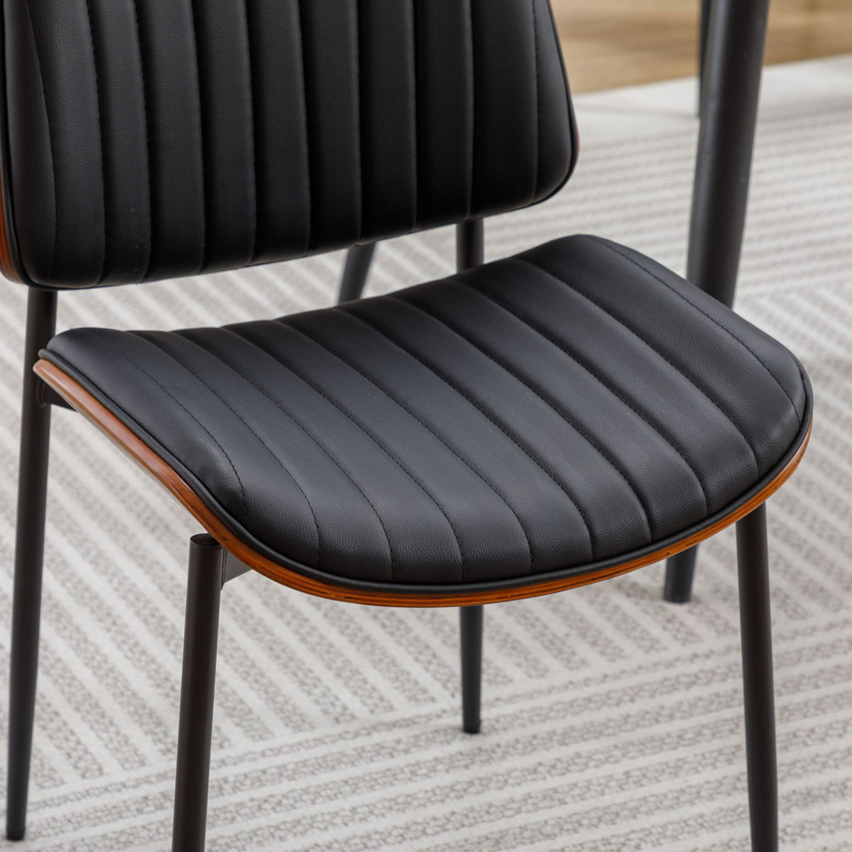 Dining Chairs (Set of 2) Mid-Century Modern Retro Faux Leather Chair With Bentwood Upholstered Seat Metal Legs Adjustable Foot For Kitchen Dining Room Chairs