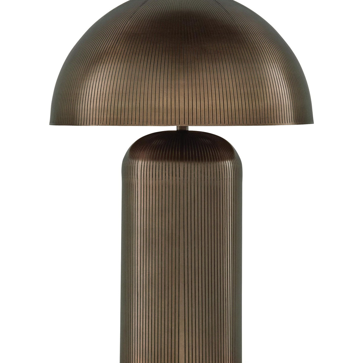 Dorriham metal table lamp, light bronze ribbed dome shade and column base