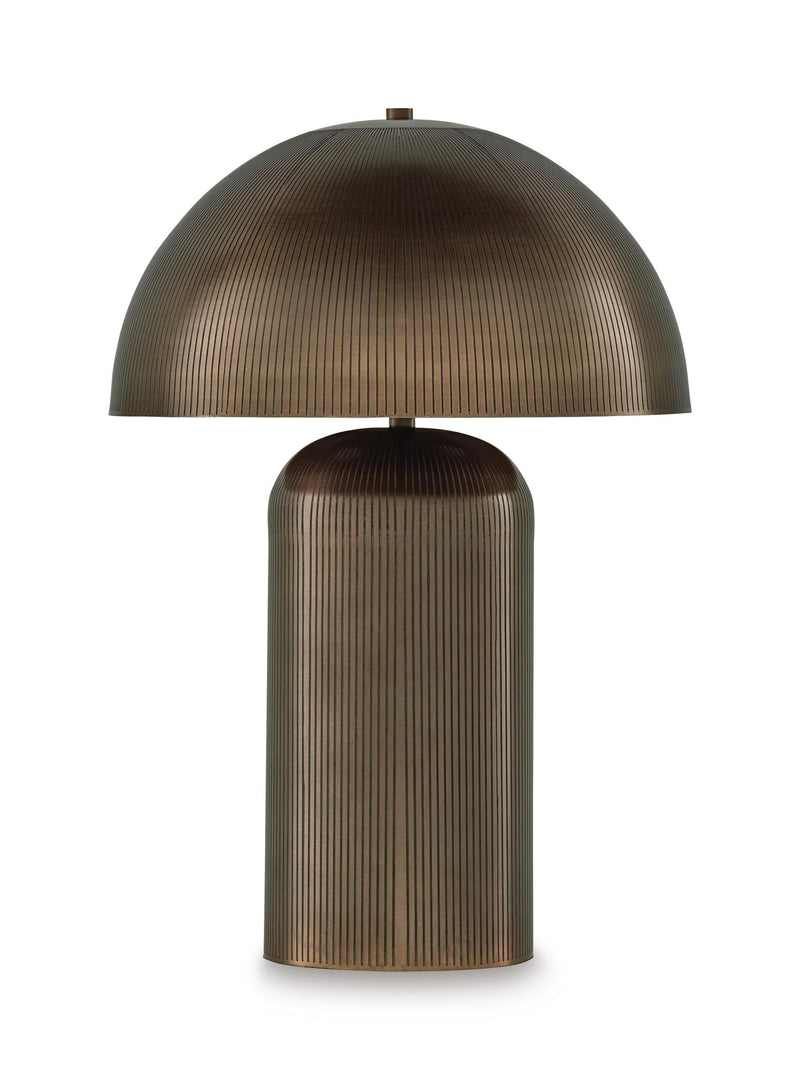 Dorriham metal table lamp, light bronze ribbed dome shade and column base