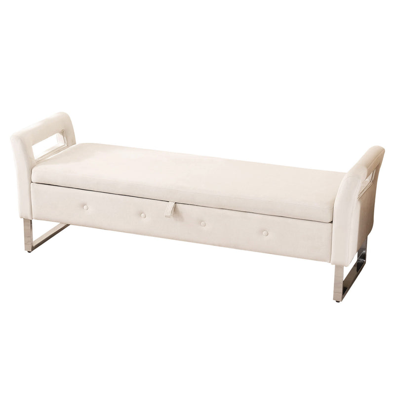 Wide Storage Soft Ottoman Bench With Armrests