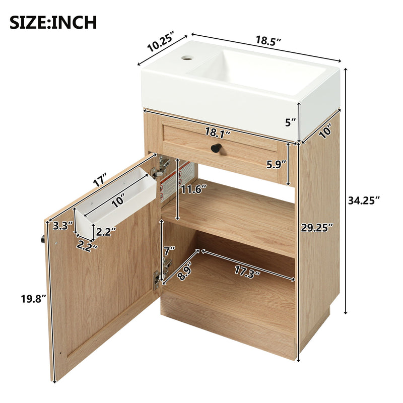 Bathroom Vanity With Reversible Resin Sink, Cabinet & Zinc Alloy Handles - Wood