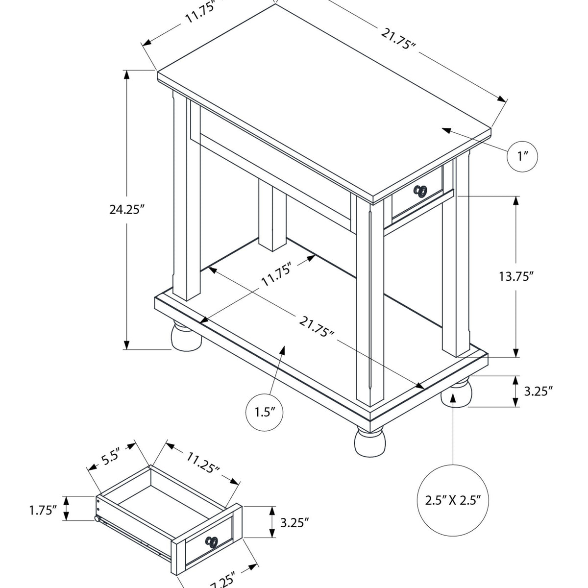 Accent End Table, Storage Drawer, Traditional - Espresso