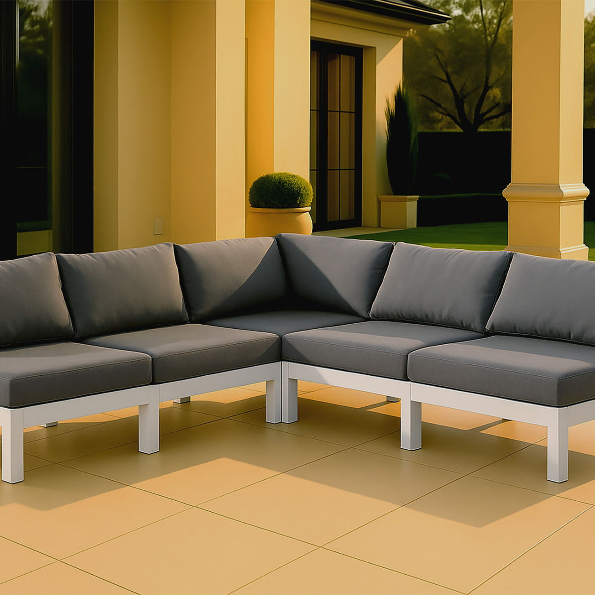Nizuc - Outdoor Patio 5 Piece Modular Sectional With White Frame