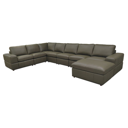 Dark gray modular sectional sofa with square arms and chaise-style extension