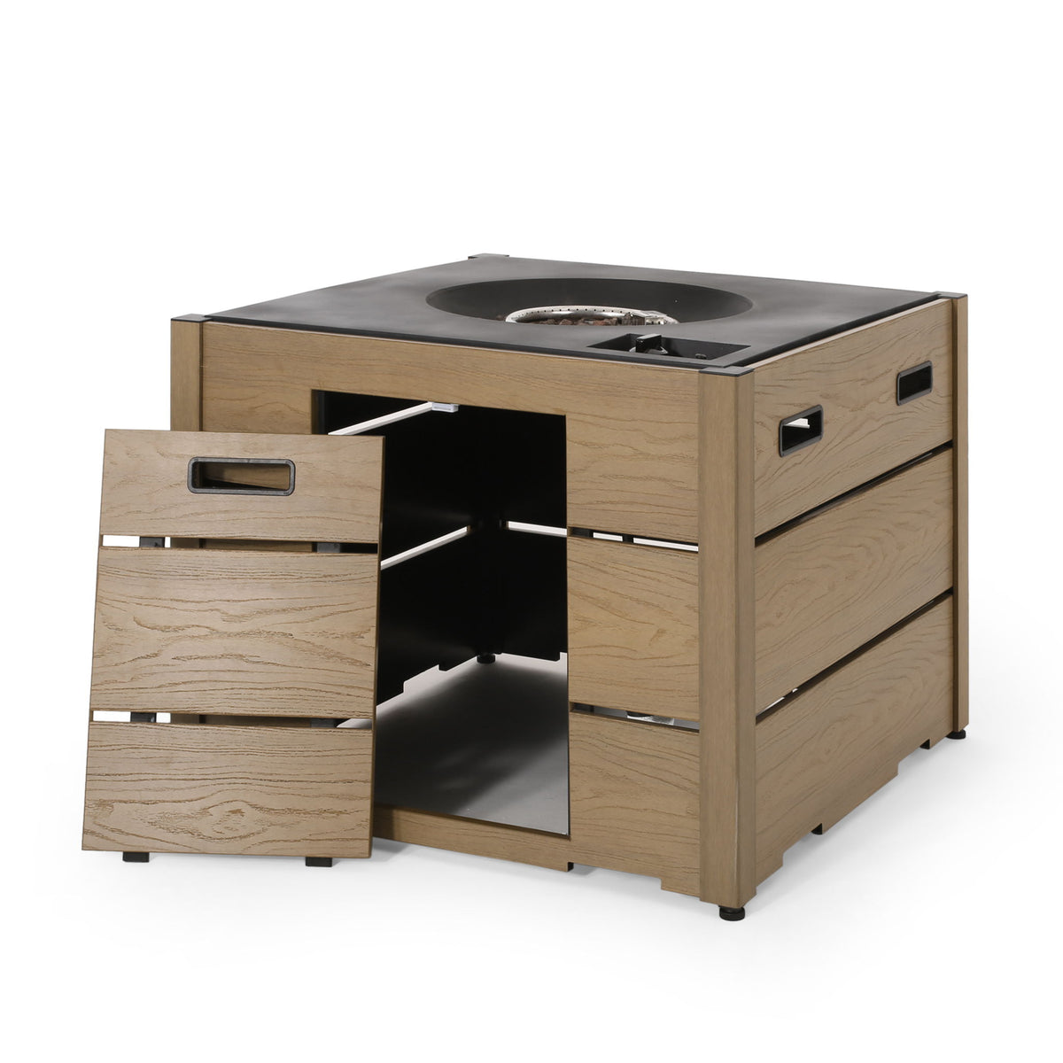 Rustic Style Outdoor Square Propane Fire Pit, 40,000 Btu