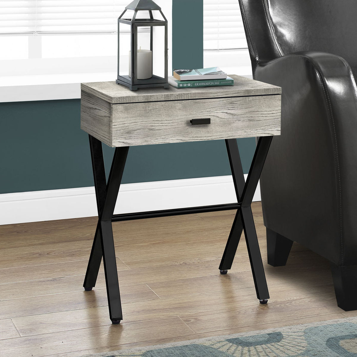 Accent Side X Table, Storage Drawer, Contemporary & Modern