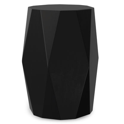 Black geometric side table with faceted sides and octagonal top