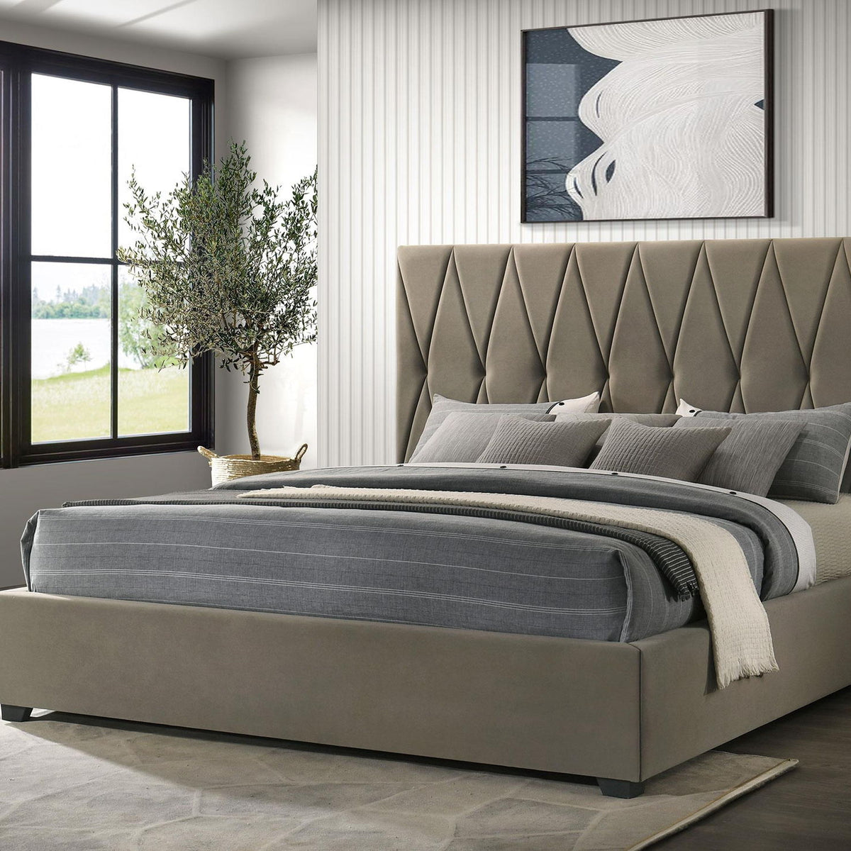 Delsea Upholstered Eastern King Platform Bed Light Brown