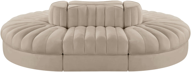 Rummi - Oval Velvet Performance Fabric Upholstered 6 Piece Modular Sectional