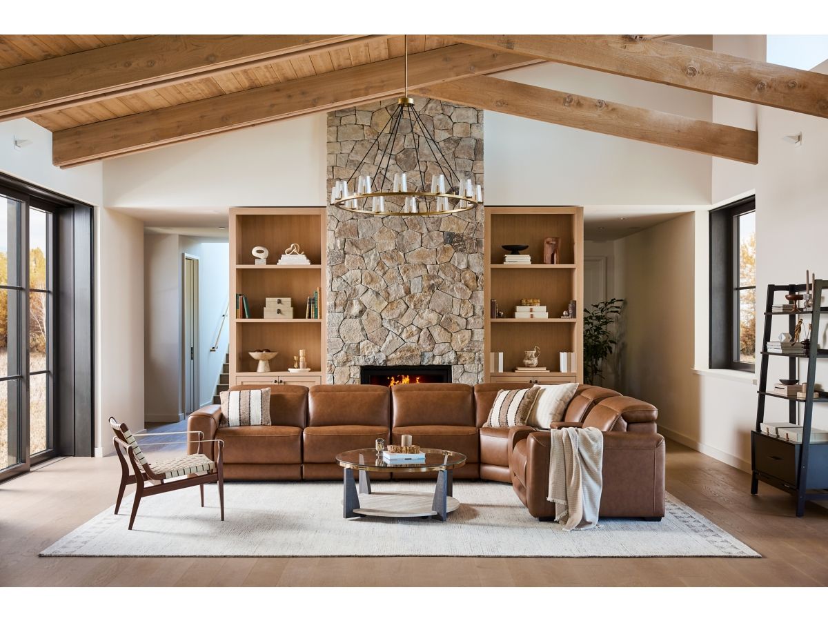 Rally-Up Caramel Leather Power Reclining Sectional