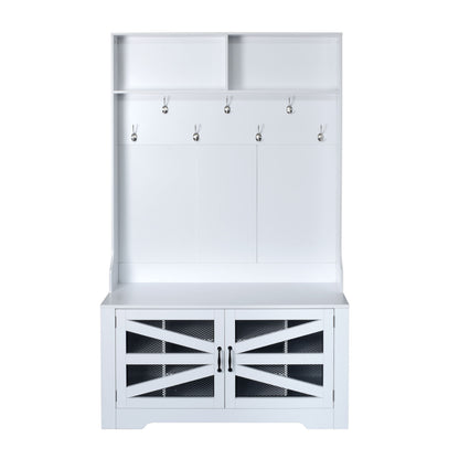 Entryway Bench With Coat Rack, 3 In 1 Design And Adjustable Shelves