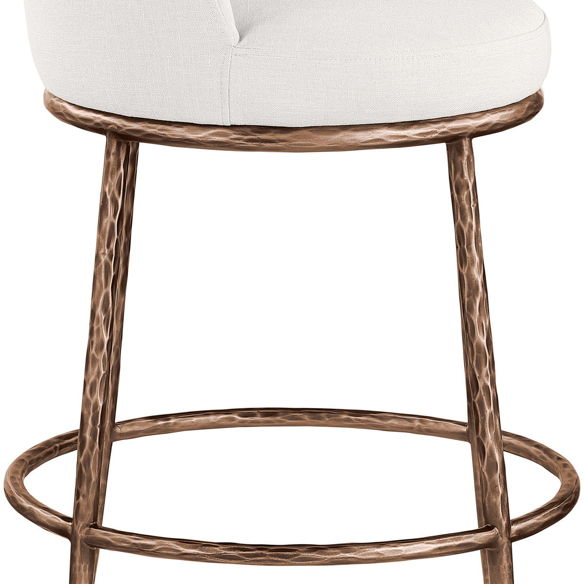 Ferro - Linen Textured Performance Fabric Upholstered Counter Stool - Cream / Brushed Bronze
