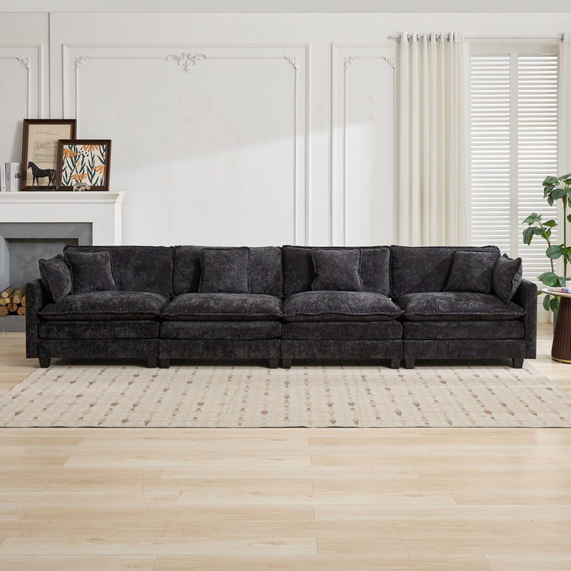 Cloud Sofa 4 Seats (Ottoman is not included), Modern Sectional Couch, for Living Room Bedroom and Apartment, Comfy Double Layer Upholstered Seat Cushion, Breathable Chenille Fabric, Black,SW5014BK