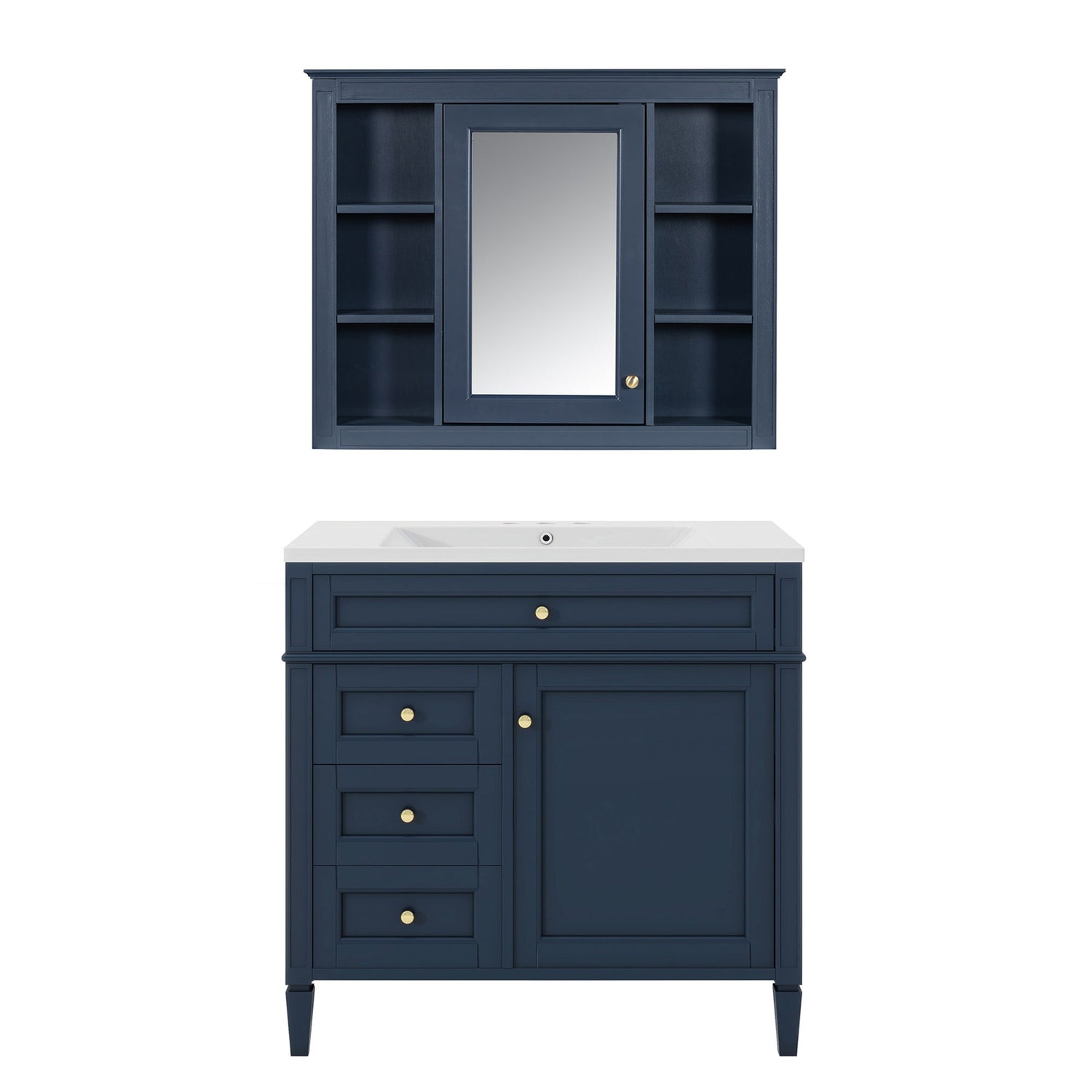 Bathroom Vanity With Mirror Cabinet, Storage Cabinet With 2 Soft Closing Doors And 4 Drawers, Undermount Sink