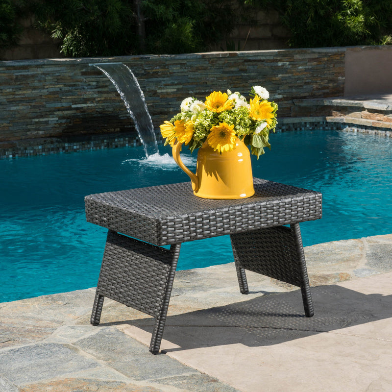 Outdoor Wicker Table With Rectangular Tabletop - Gray