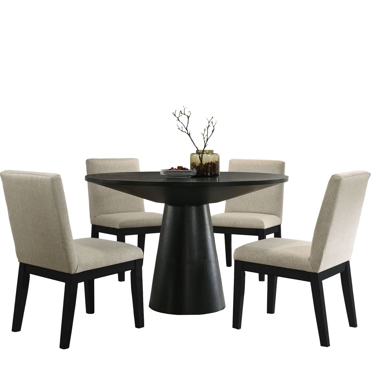 Jasper - Contemporary Round Dining Table With Black Finish Chairs