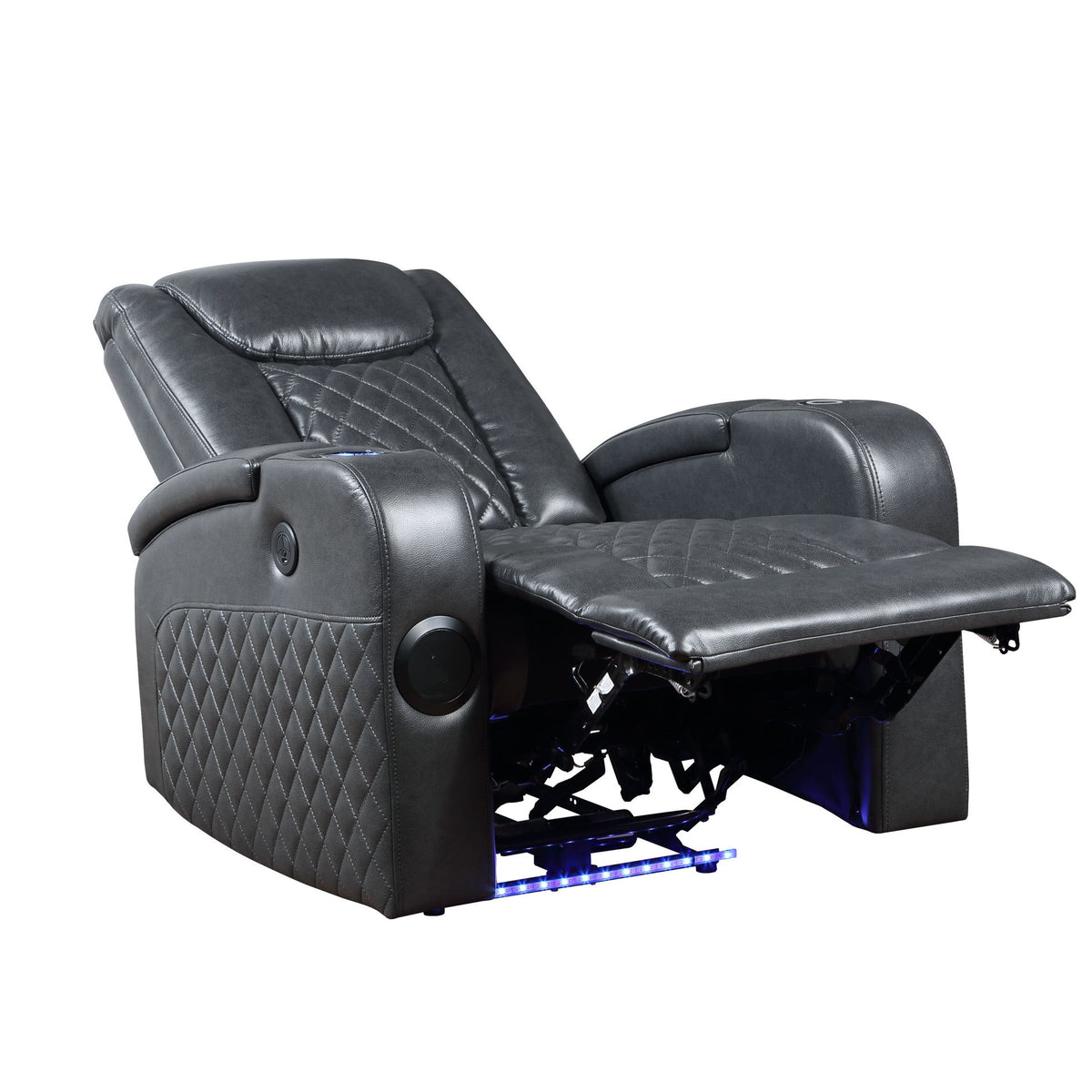 Alair - Leather Aire Power Motion Recliner With Bluetooth, Wireless Charger Cupholder - Dark Gray