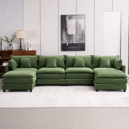 Piece Upholstered Sectional,Sectional Sofa Couch,4 Seat Sectional Couches for Living Room U-Shaped Modern Chenille Sofa Sleeper(Green)