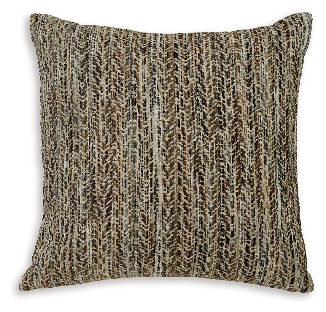 Square throw pillow with woven pattern, beige and dark brown, textured front