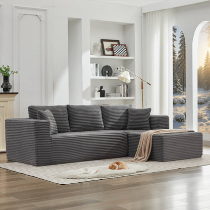 106' Cloud Sectional Couch L-Shape with Right Facing Chaise(Single Seat is not included),Deep Seat Modern Modular Sofa for Living Room,No Assembly Required,Gray (Plush Corduroy Fabric),SF502GY-RFC