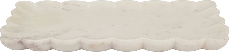 Genuine marble tray with scalloped edge, white stone with subtle marbling