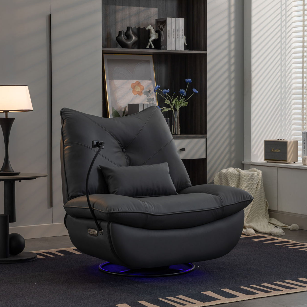 270 Swivel Glider Recliner Chair, Power Recliner Rocking Chair, USB Port Charge For Nursery Chair With Atmosphere Lamp For Living Room Bedroom Apartment