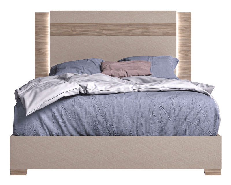 Nora - King Size Bed With Light - Beige / Light Brown
