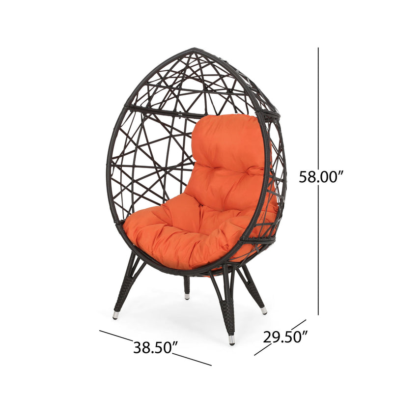 Outdoor Wicker Teardrop Chair With Cushion - Orange / Brown