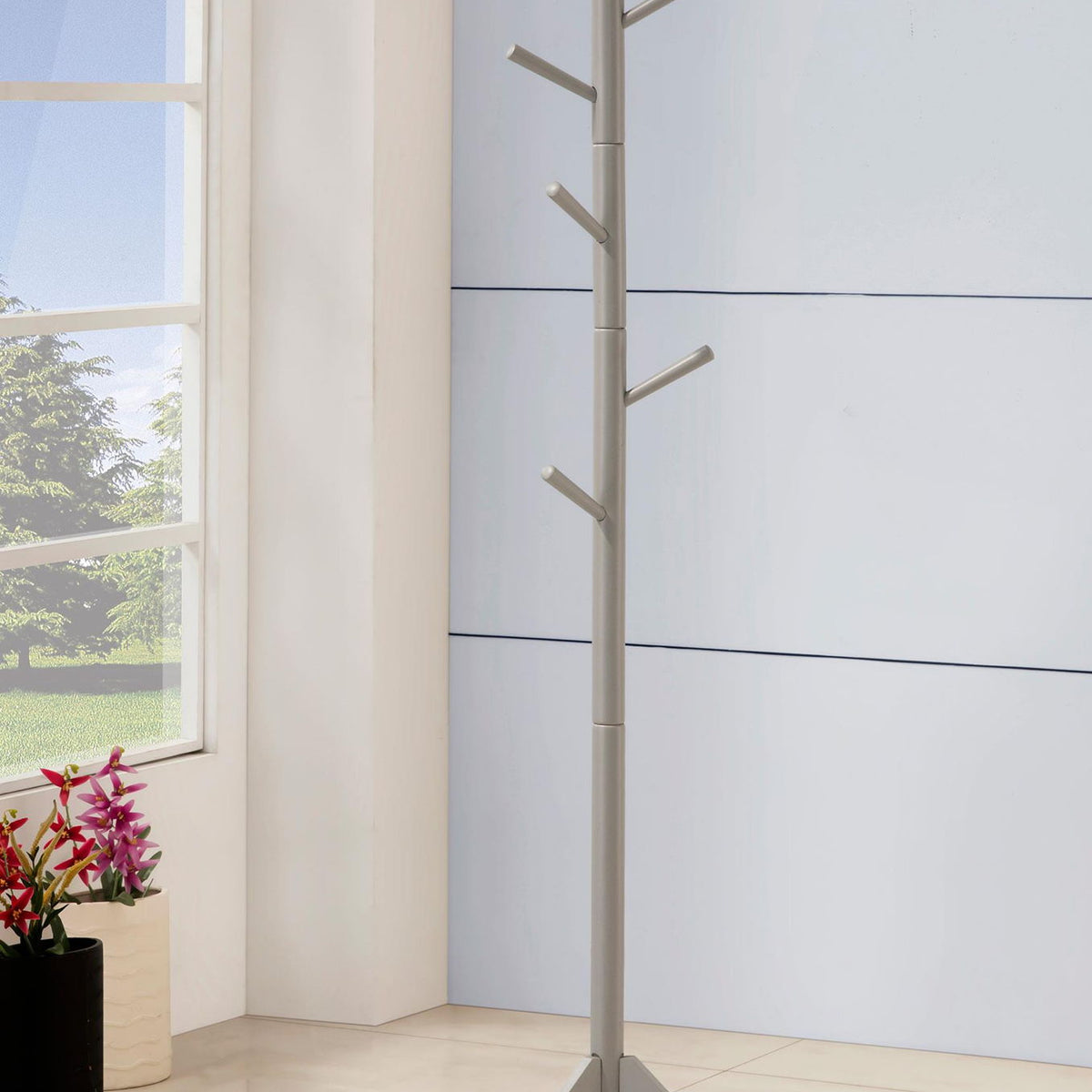 Devlin 6 Hook Freestanding Wood Coat Rack Hat Hanger Grey