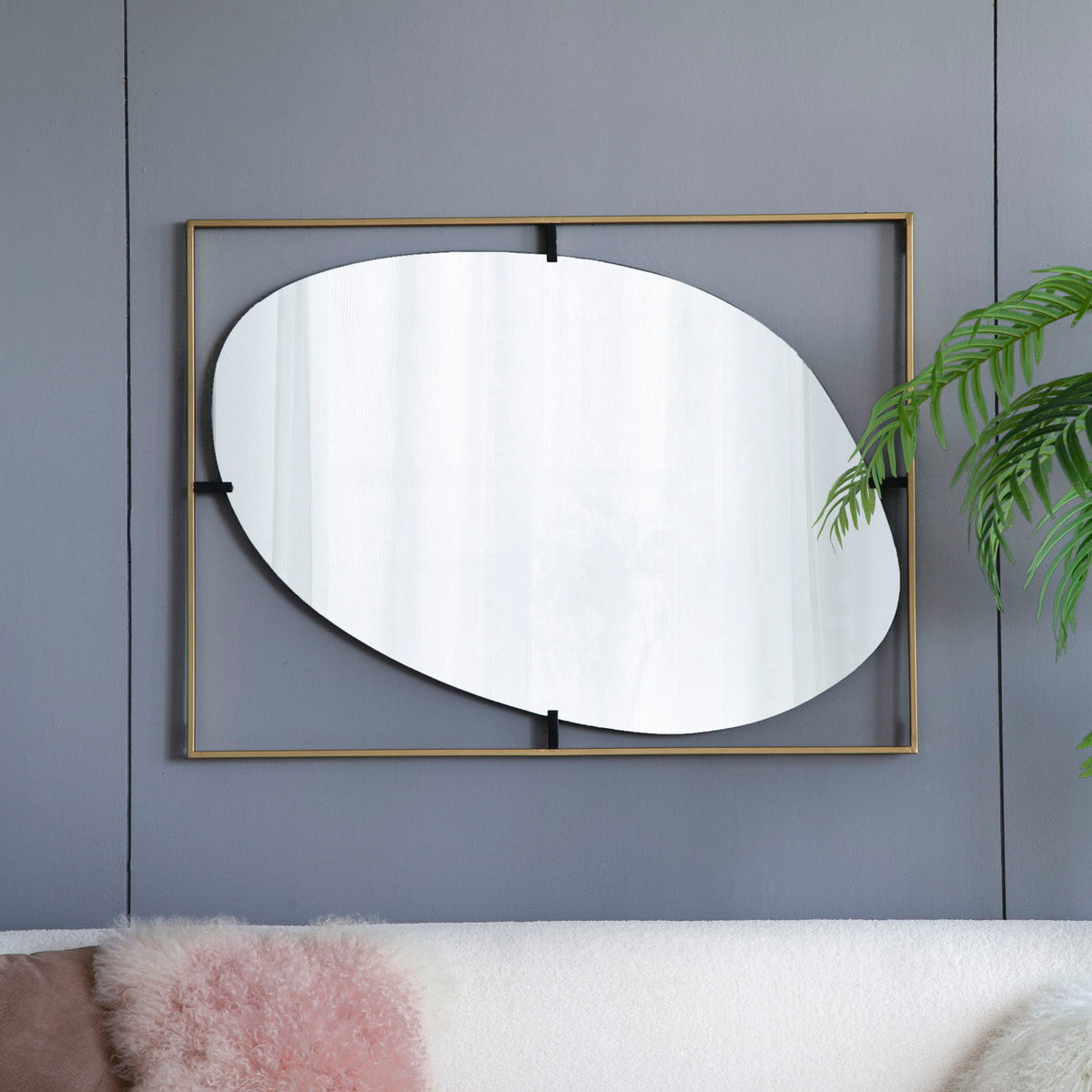 Poppy Mirror With Metal Frame Contemporary Design For Bathroom, Entryway Wall Decor