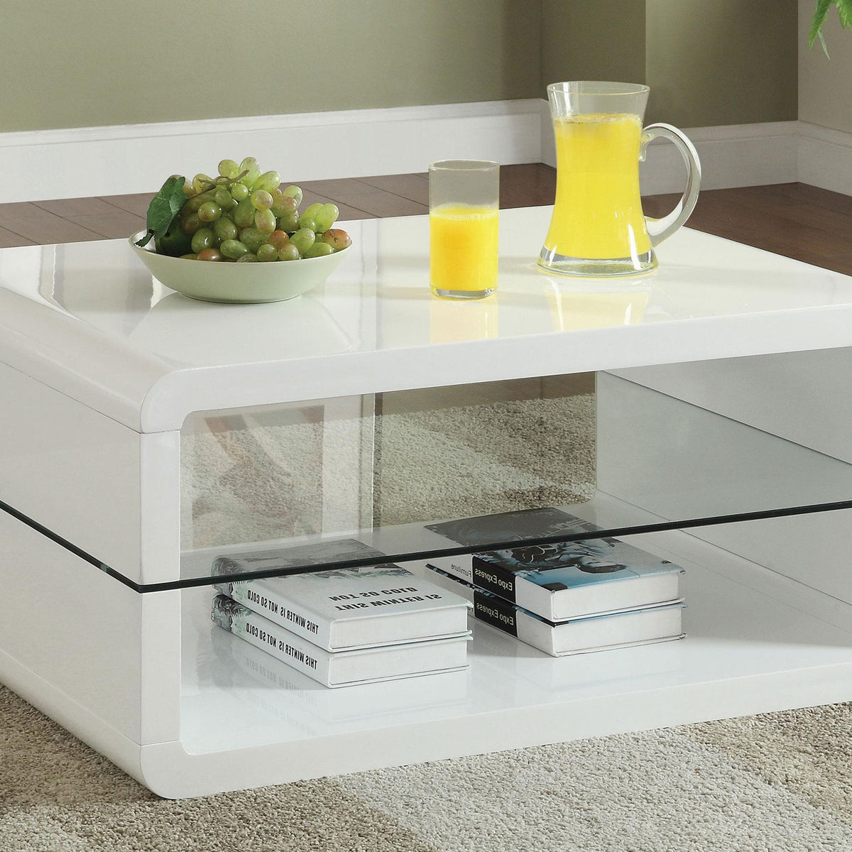 Elana 1-shelf Rectangular Coffee Table White High Gloss