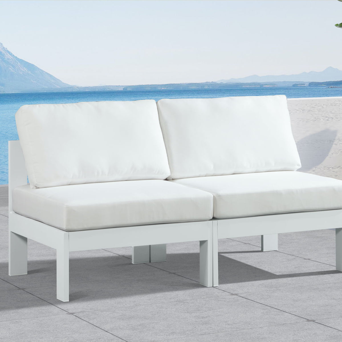 Nizuc - Outdoor Patio 2 Seat Armless Modular Sofa With White Frame
