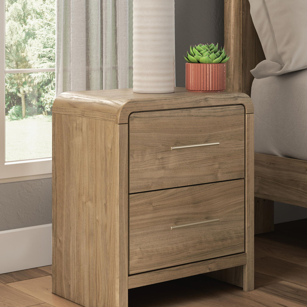 Gramburg - Two Drawer Night Stand - Warm Natural Brown