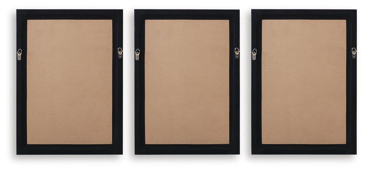 Set of three framed wall art backs with brown backing board