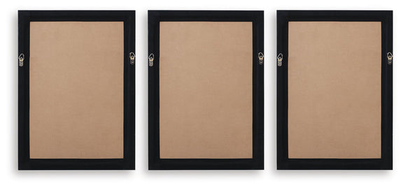 Set of three framed wall art backs with brown backing board