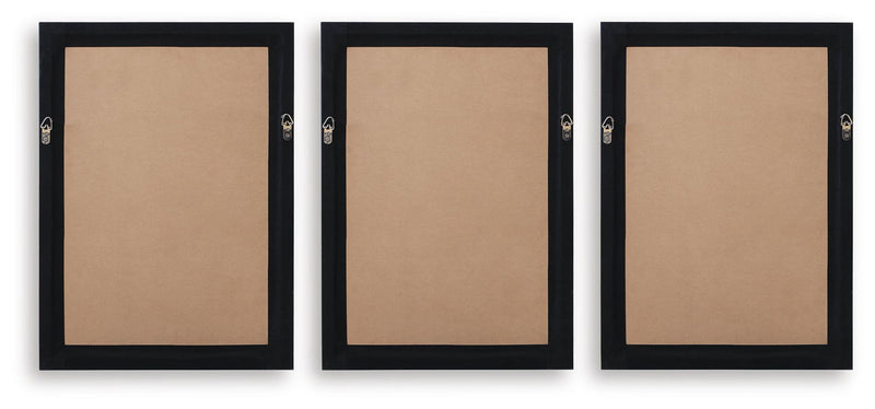 Set of three framed wall art backs with brown backing board
