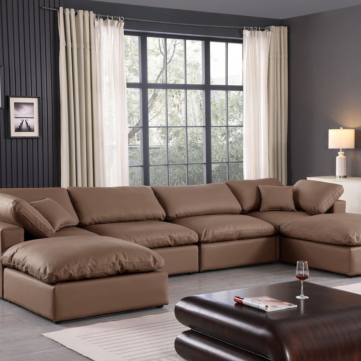 Comfy - 6 Piece Faux Leather Modular Double Chaise Sectional
